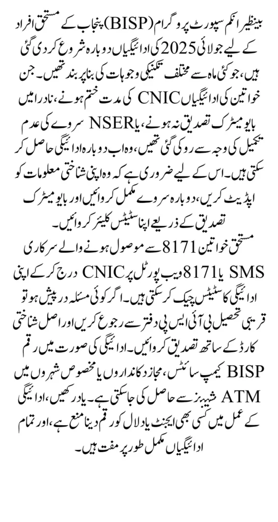 BISP Punjab July 2025 Payment Restarted A Complete Guide for Eligible Families